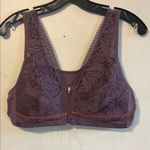 Purple Floral Textured Bra with V-Neckline